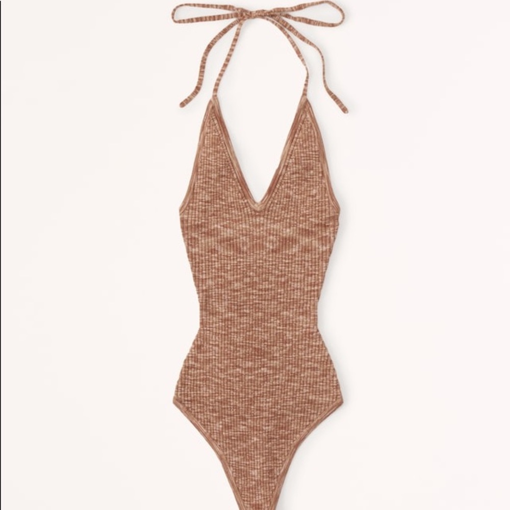 Abercrombie & Fitch Ribbed Halter Bodysuit in Brown